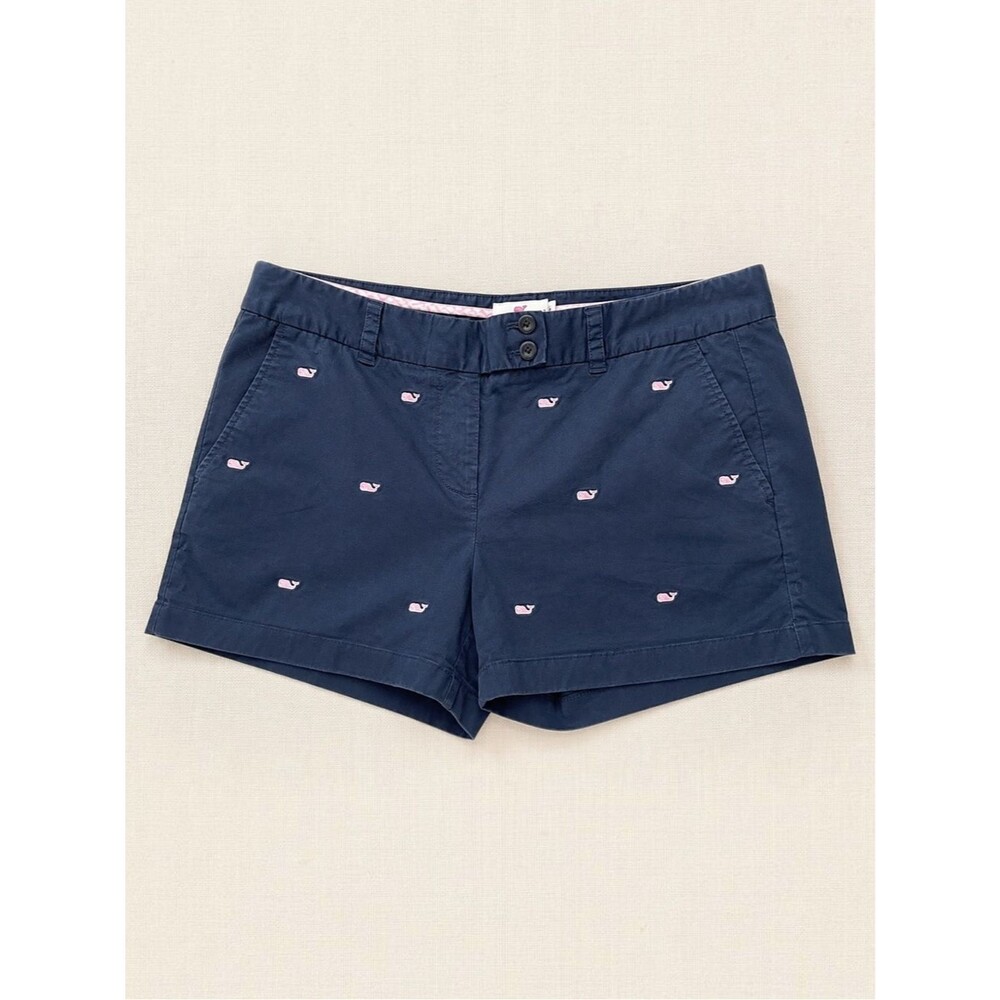 Vineyard Vines Dayboat Shorts Size 10 Navy Pink Whale Embroidered Chino Stretch